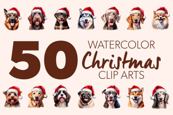 50 Christmas Dogs PNGs: Festive Illustrations
