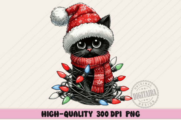 Black Christmas Cat, Lights: Illustrations
