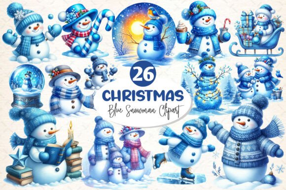 Blue Christmas Snowman Clipart for Illustrations