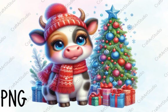 Christmas Cow with Tree Clipart: Illustrations Review