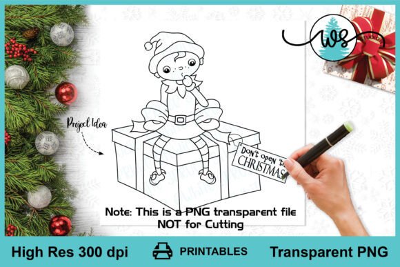 Christmas Elf Digital Stamp Printable: Festive Illustrations