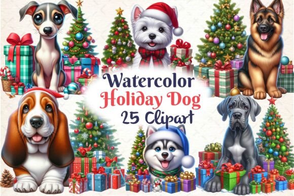 Christmas Holiday Dog Sublimation Illustrations