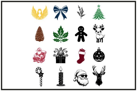 Christmas Icon, elements, vector Black Set Review