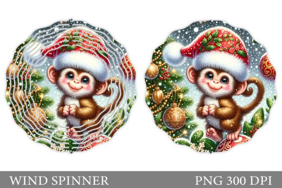 Christmas Monkey Wind Spinner Design: Illustrations
