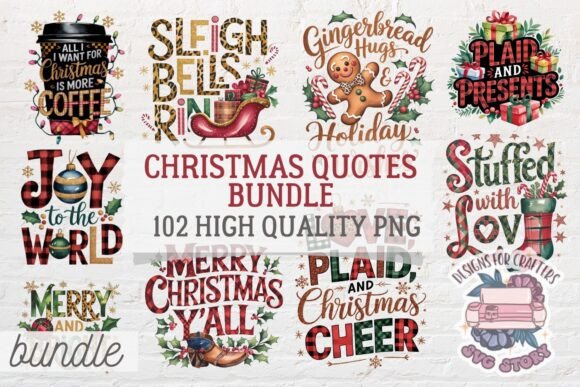 Christmas Quotes Bundle 102 PNG Signs: Illustrations