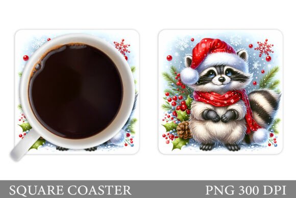 Christmas Raccoon Coaster Sublimation Illustrations