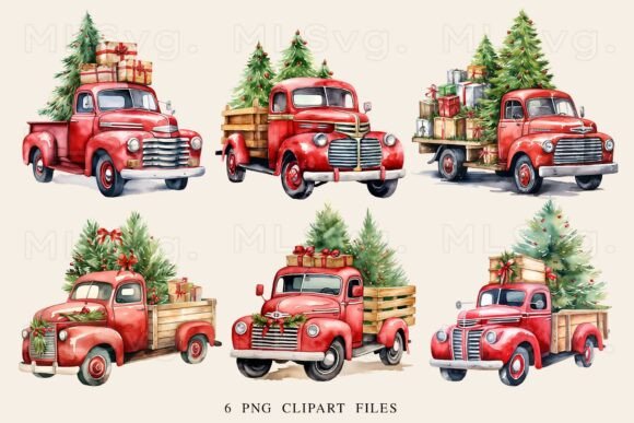 Christmas Red Truck PNG Bundle: Festive Illustrations