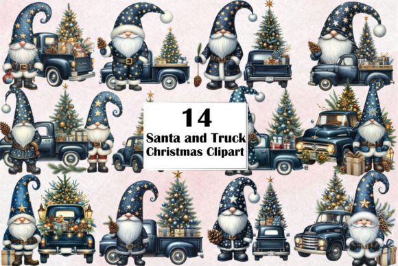 Christmas Santa and Truck Clipart: Branding Illustrations