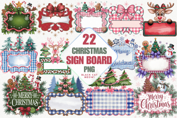 Christmas Sign Board Sublimation Bundle Illustrations