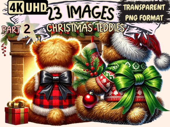 Christmas Teddies Clipart P2: Festive Illustrations