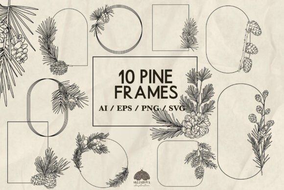 Christmas Winter Pine Frames: Festive Illustrations