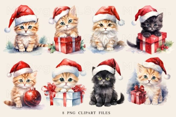 Cute Christmas Cat PNG Bundle: Festive Illustrations
