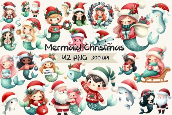 Cute Mermaid Christmas Clipart: Illustrations Review