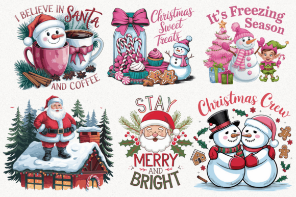 Cute Pink Christmas Sublimation Bundle Illustrations
