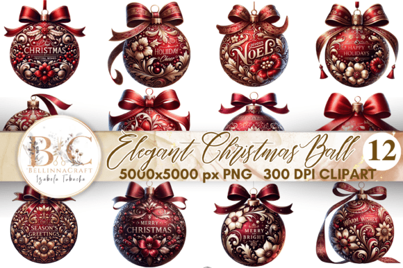 Elegant Rich Red Christmas Ball Bundle Illustrations