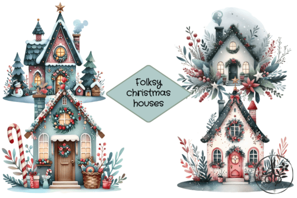 Folksy Christmas Houses Illustrations Review