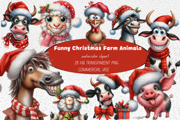 Funny Christmas Farm Animals PNG Clipart Review