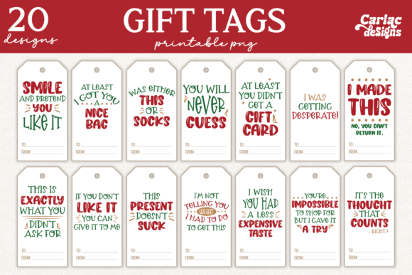 Funny Christmas Gift Tags Bundle Illustrations