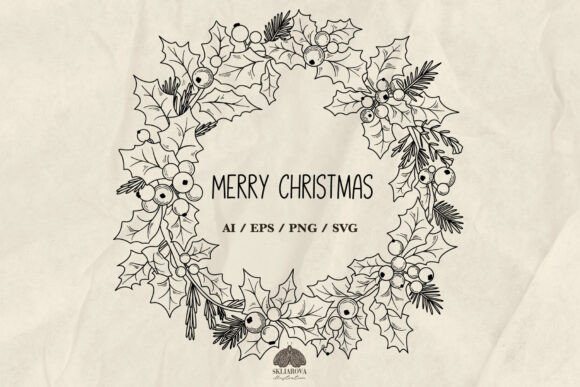 Holly Christmas Wreath: Festive Illustrations