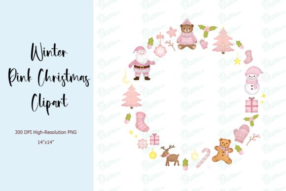 Pink Christmas Wreath Illustrations for Bloggers
