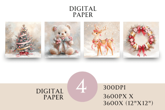 Square Pastel Pink Christmas Paper & Illustrations